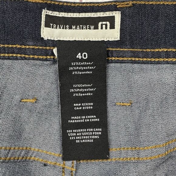 Travis Mathew Jeans Mens 40 x 27 Blue Denim Stretch Tapered  Leg Dark Wash Golf - Picture 5 of 11